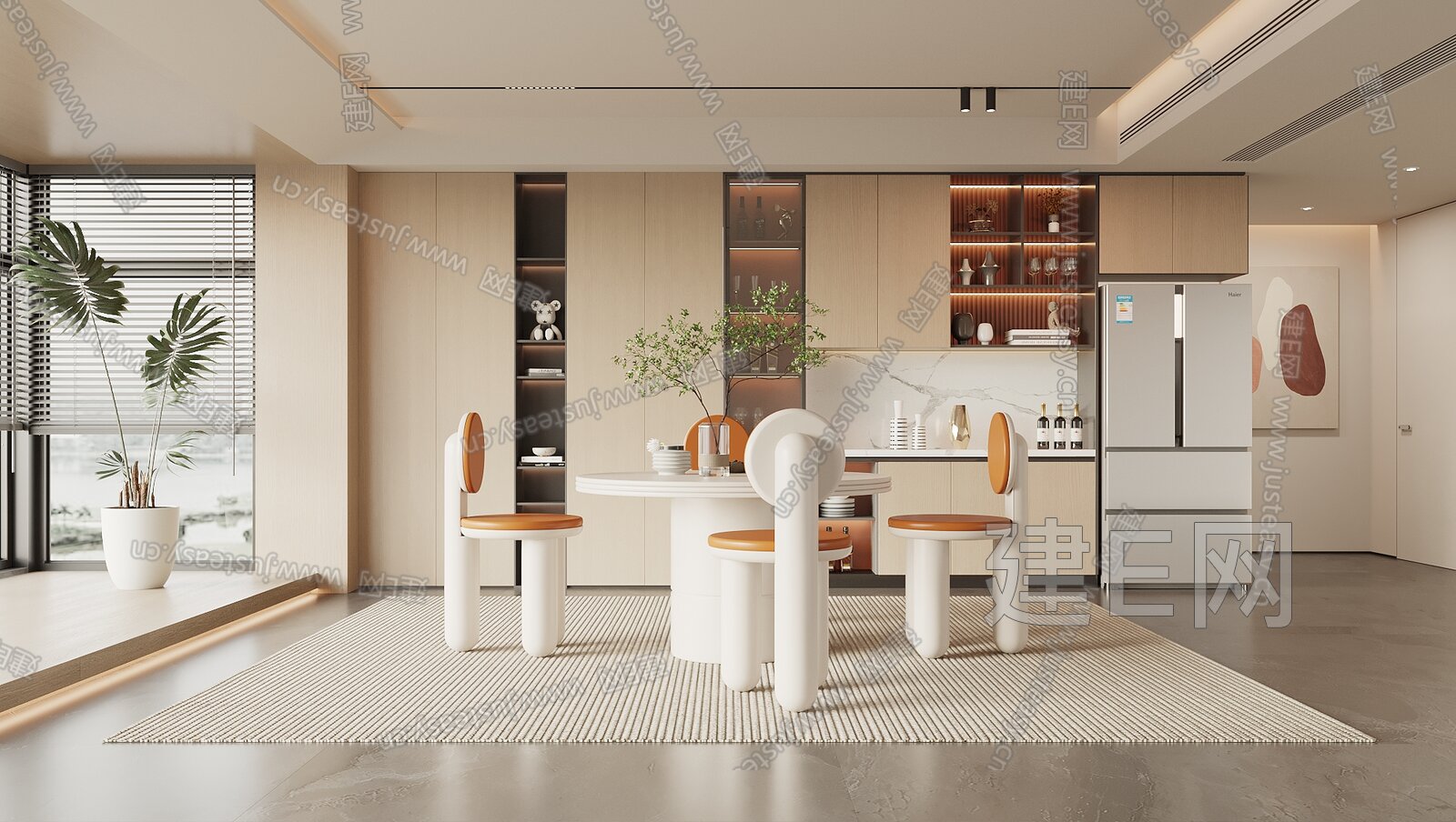 现代奶油风餐厅模型SU模型下载[ID:102846893]_建e网su模型