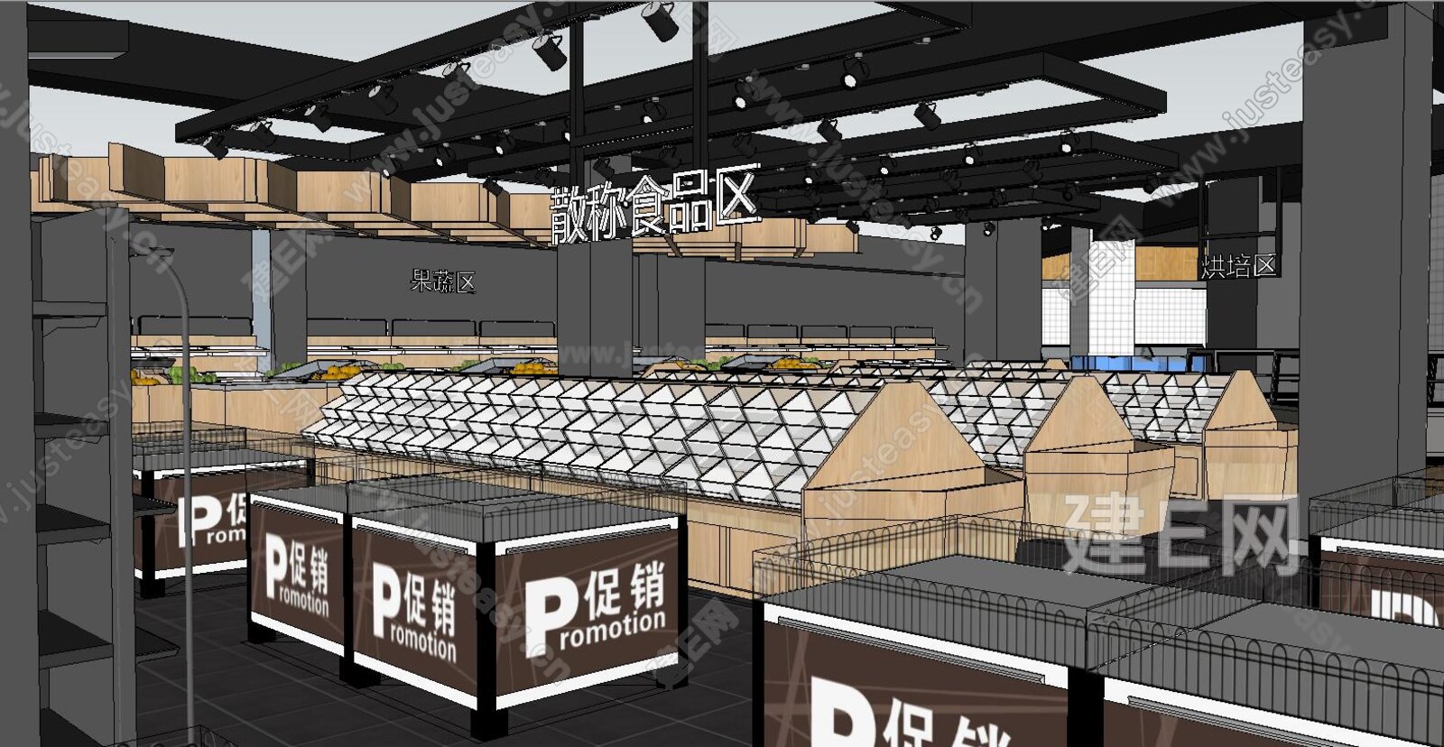 现代大型商超模型SU模型下载[ID:102781417]_建E室内设计网