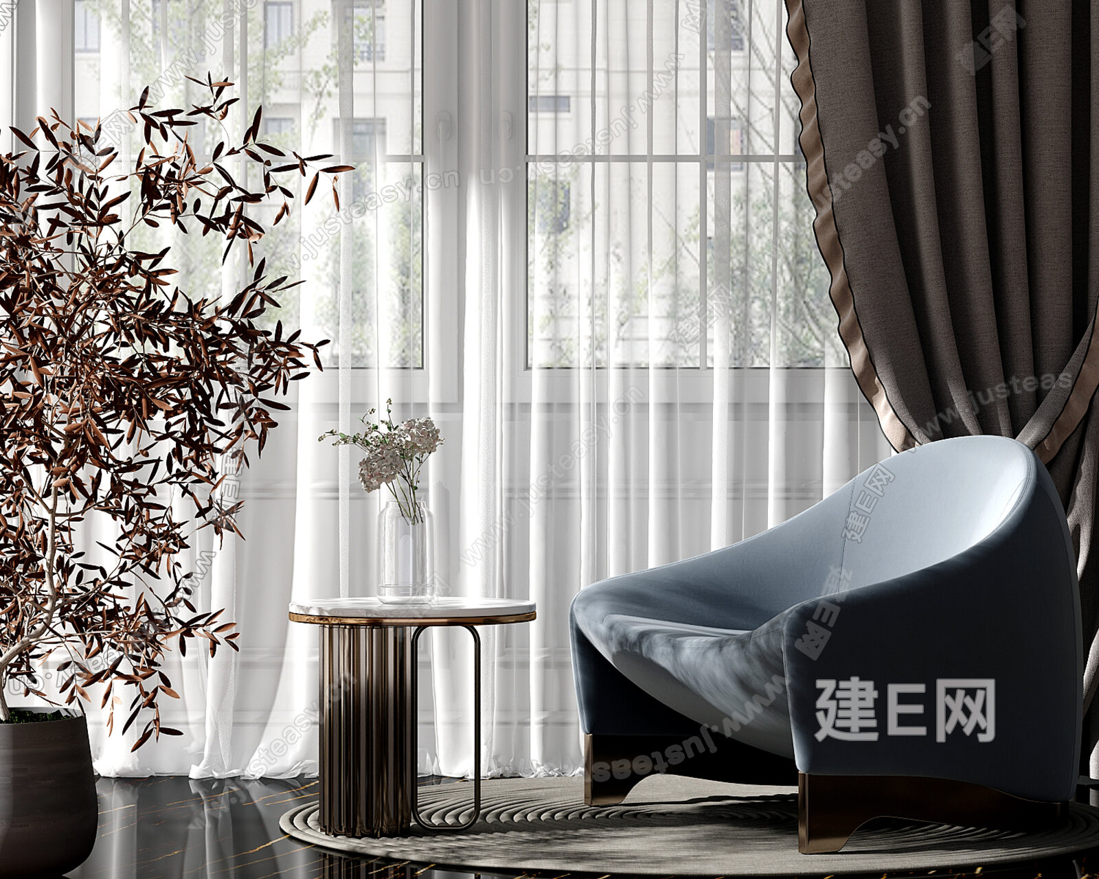 现代轻奢单人沙发模型SU模型下载[ID:102781276]_建E室内设计网