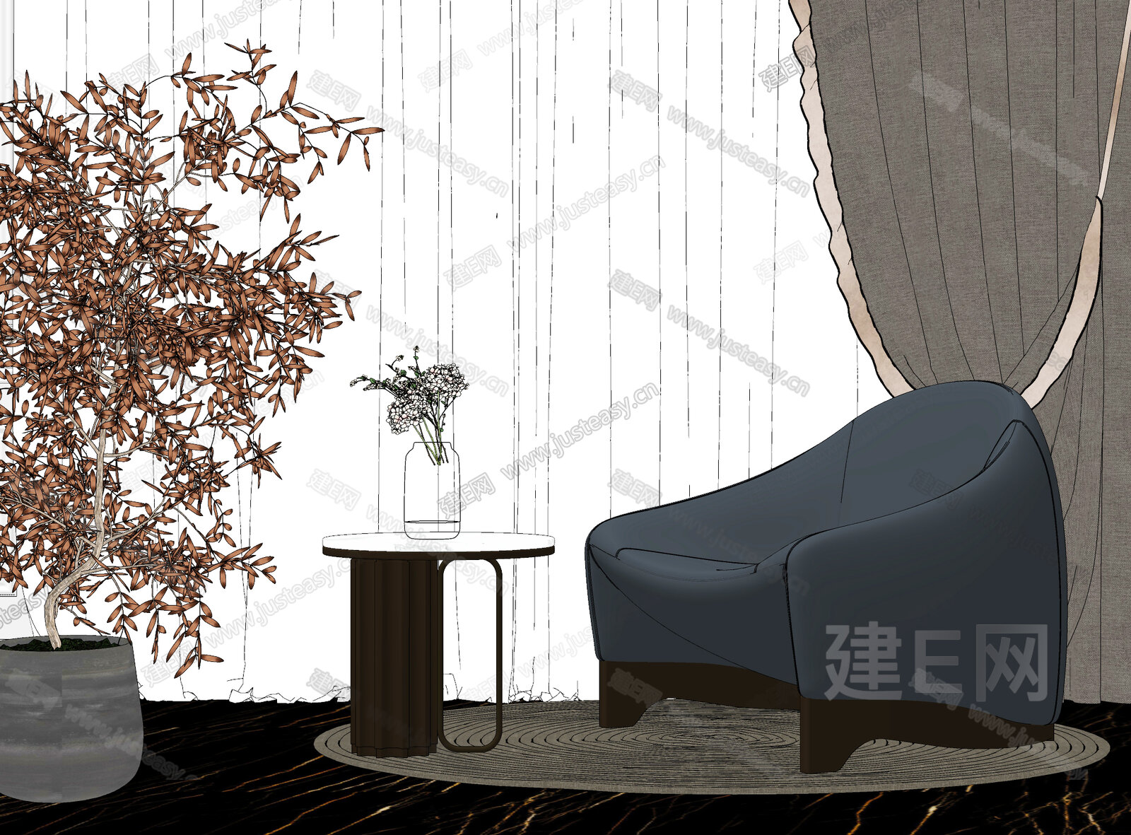 现代轻奢单人沙发模型SU模型下载[ID:102781276]_建E室内设计网