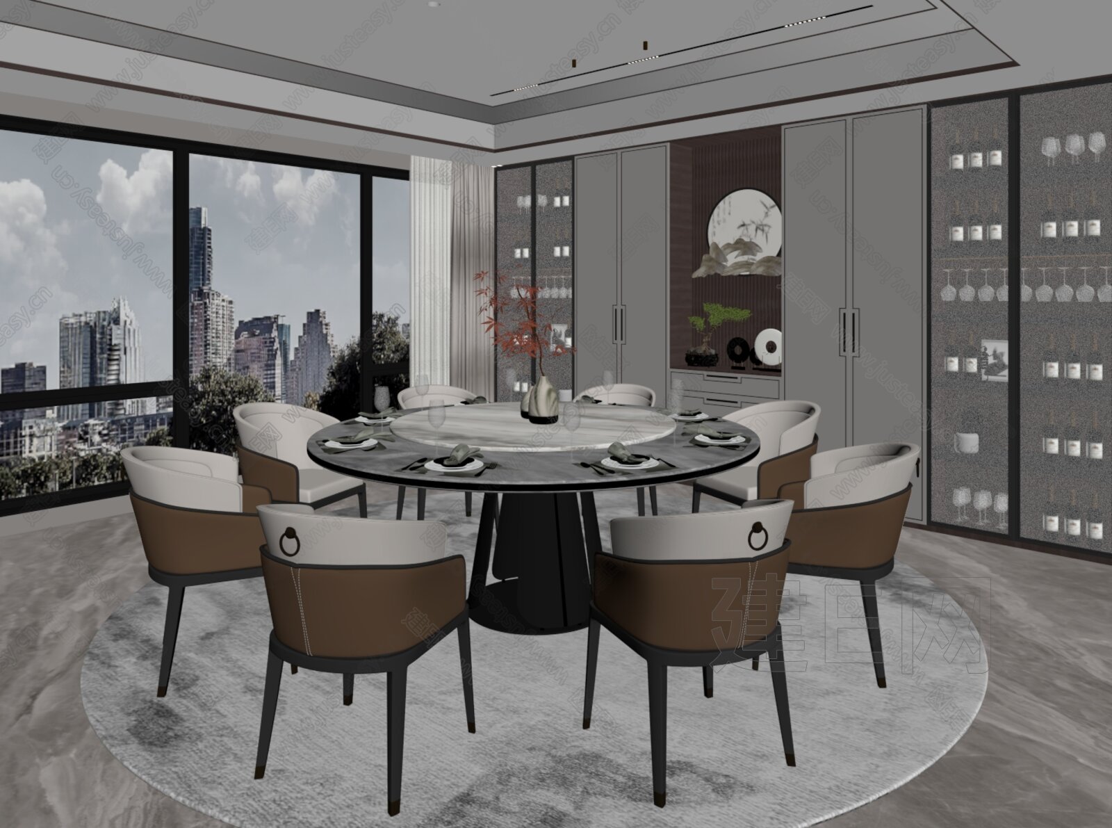 新中式餐厅模型SU模型下载[ID:102977947]_建e网su模型
