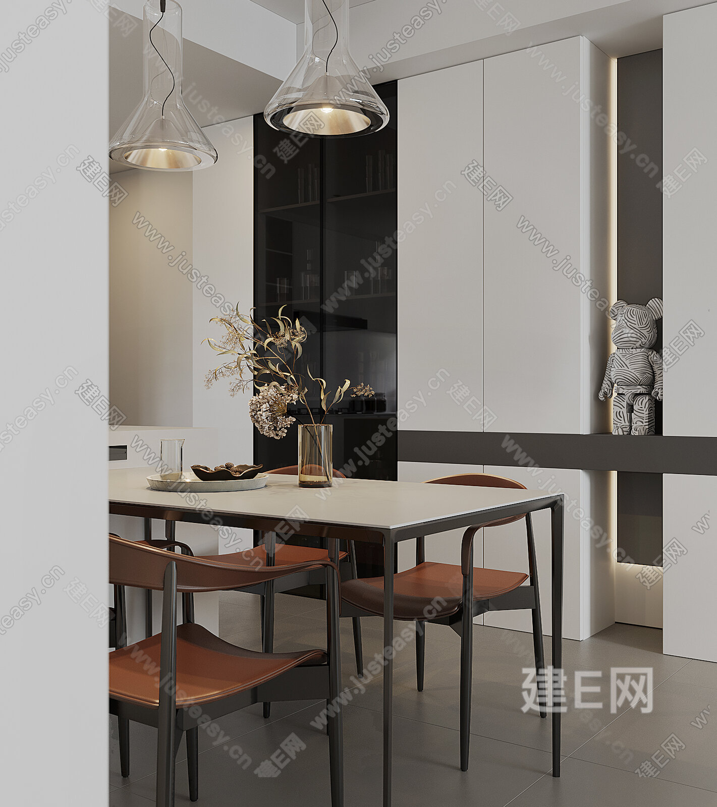 现代餐桌椅组合模型SU模型下载[ID:102912386]_建E室内设计网