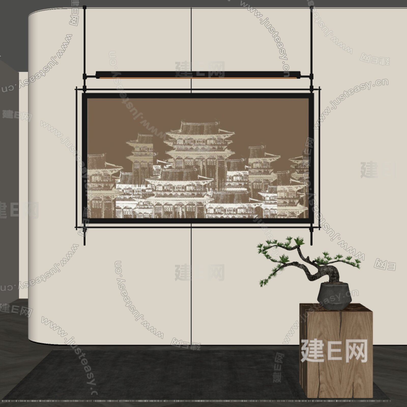新中式装饰画模型SU模型下载[ID:103633342]_建E室内设计网