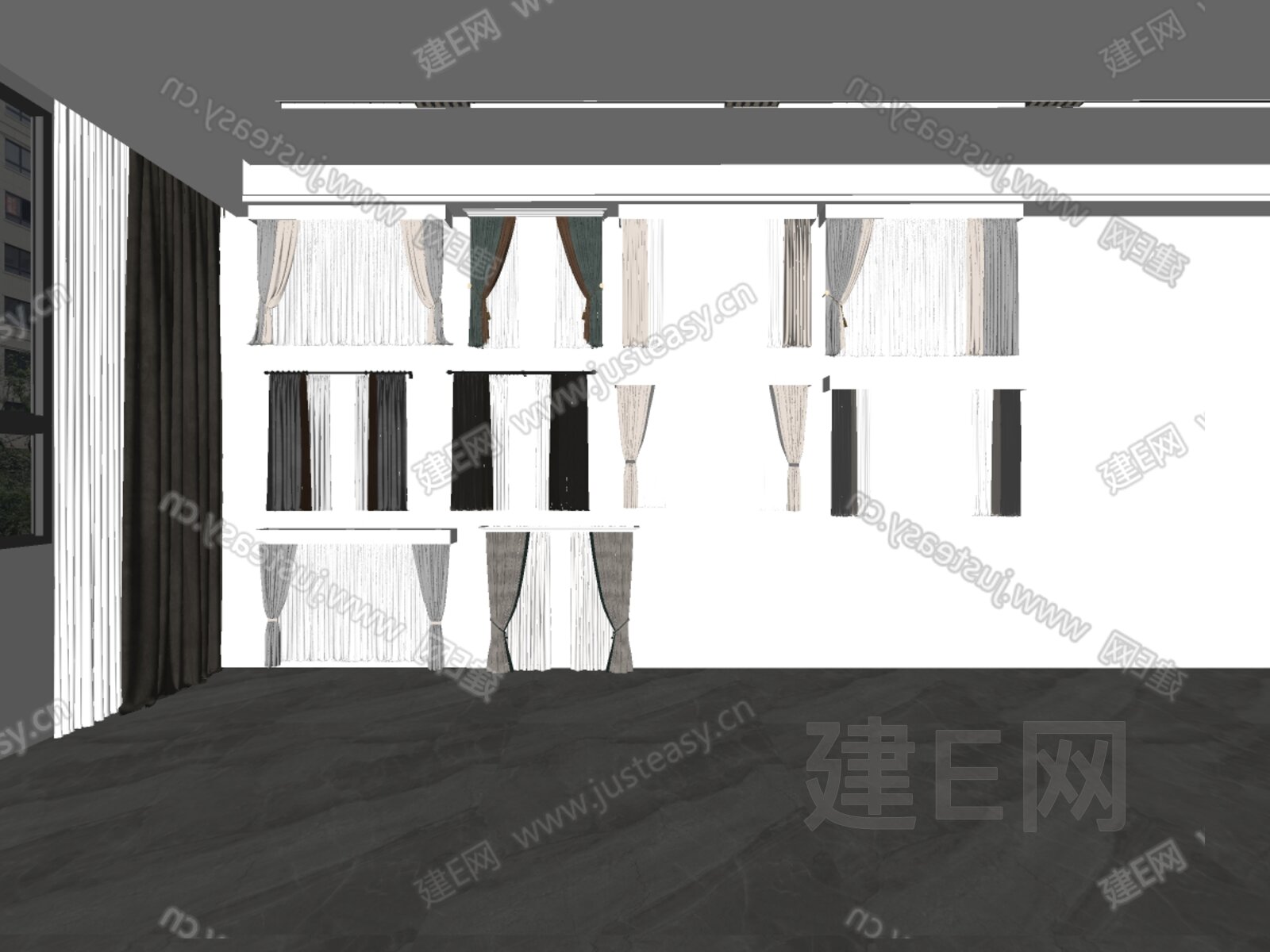 现代窗帘模型SU模型下载[ID:103764234]_建E室内设计网