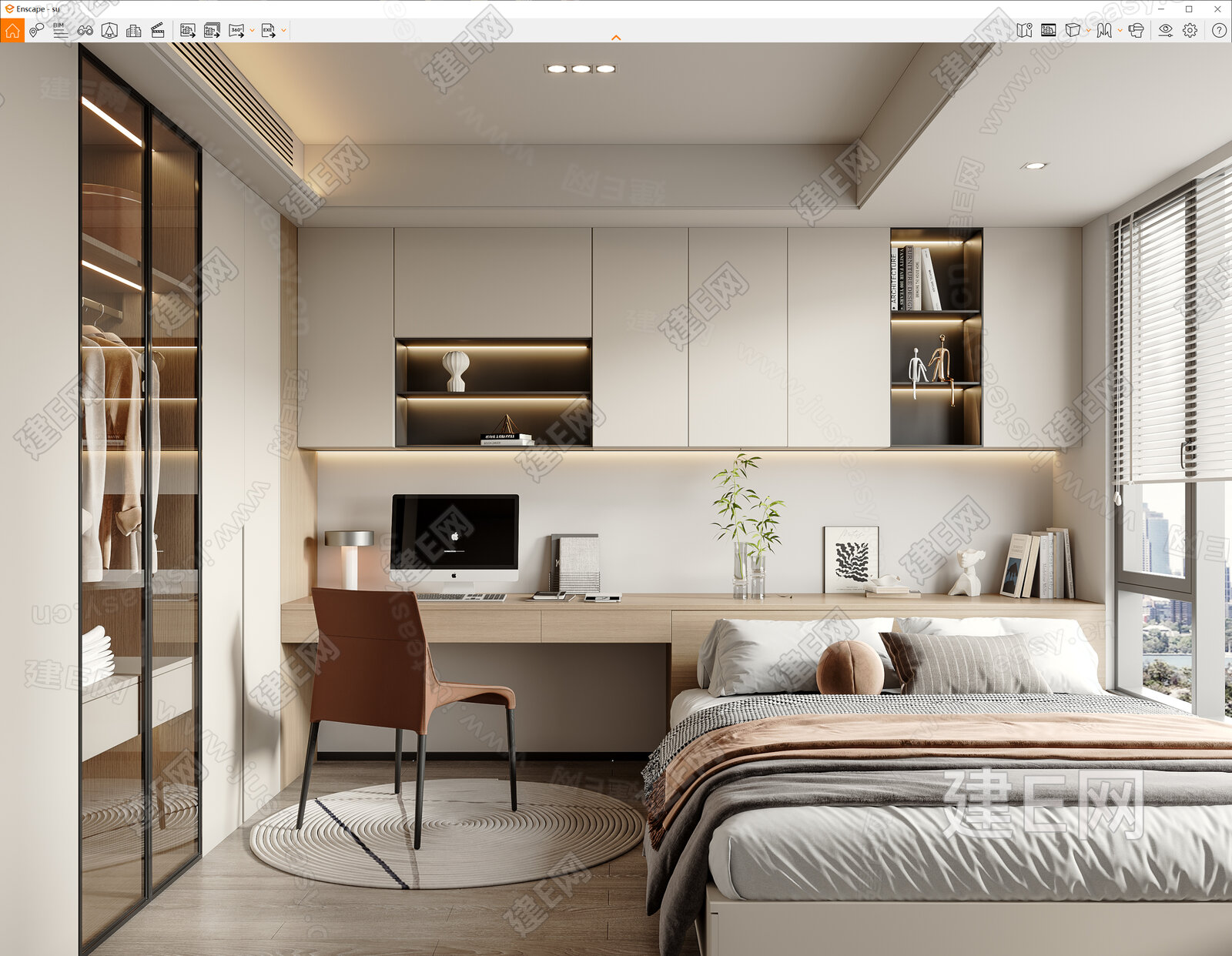 现代榻榻米卧室模型SU模型下载[ID:103698824]_建e网su模型