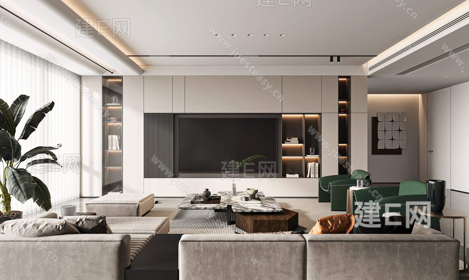 【现代客厅3d模型】建E网_现代客厅3d模型下载[ID:111040997]_打造3d现代客厅模型免费下载平台