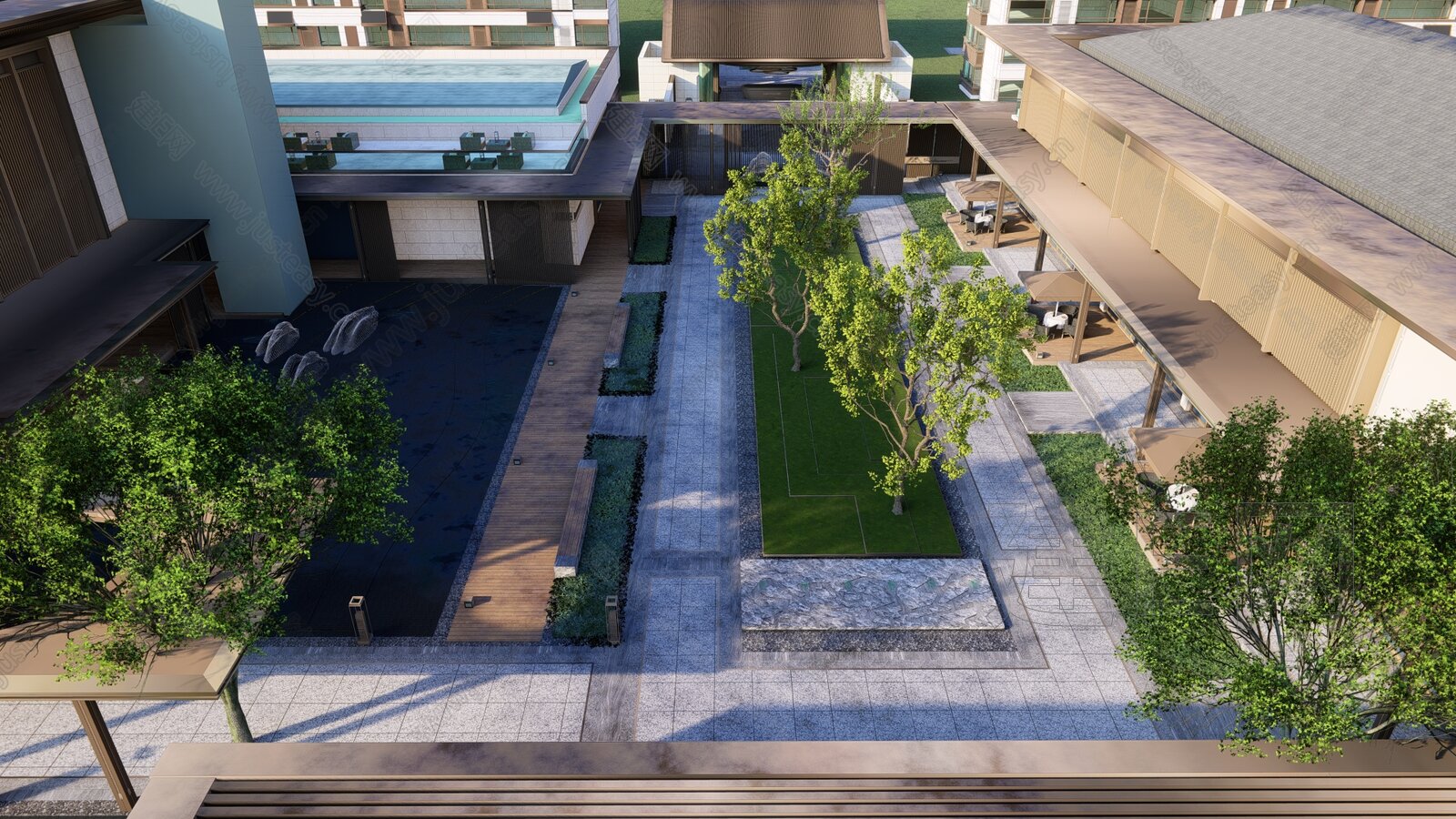 新中式示范区景观模型SU模型下载[ID:103371244]_建E室内设计网