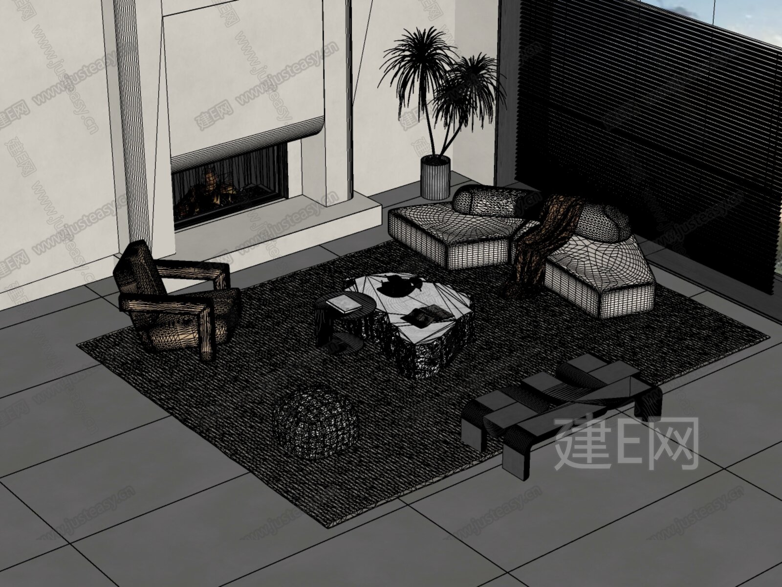 侘寂风沙发茶几组合模型SU模型下载[ID:103305506]_建E室内设计网