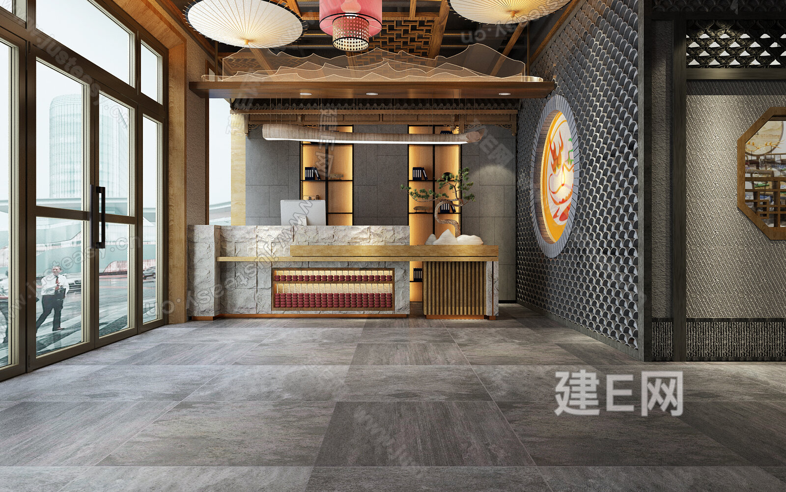 新中式火锅店前台3d模型下载[ID:111565080]_建e网3d模型