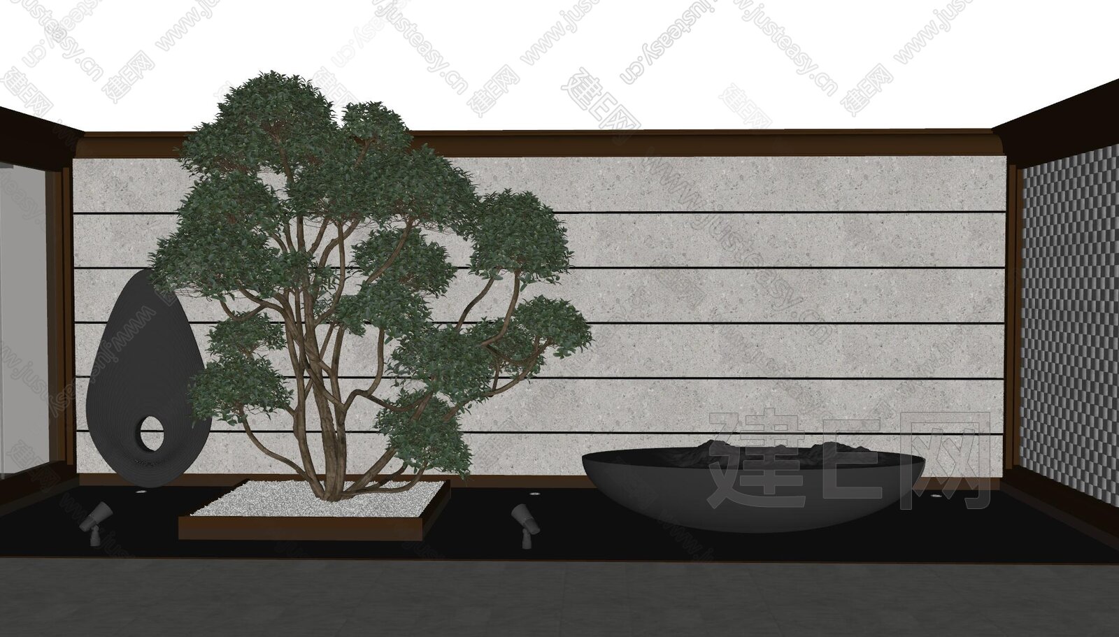 新中式庭院景观模型SU模型下载[ID:104223047]_建E室内设计网