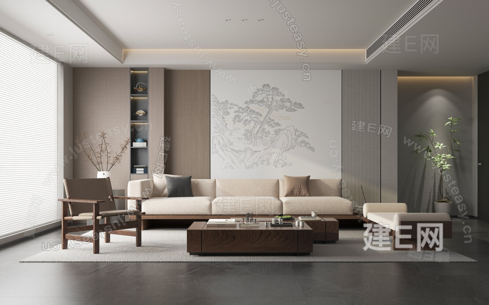 新中式风格家居客厅 模型SU模型下载[ID:104026475]_建e网su模型