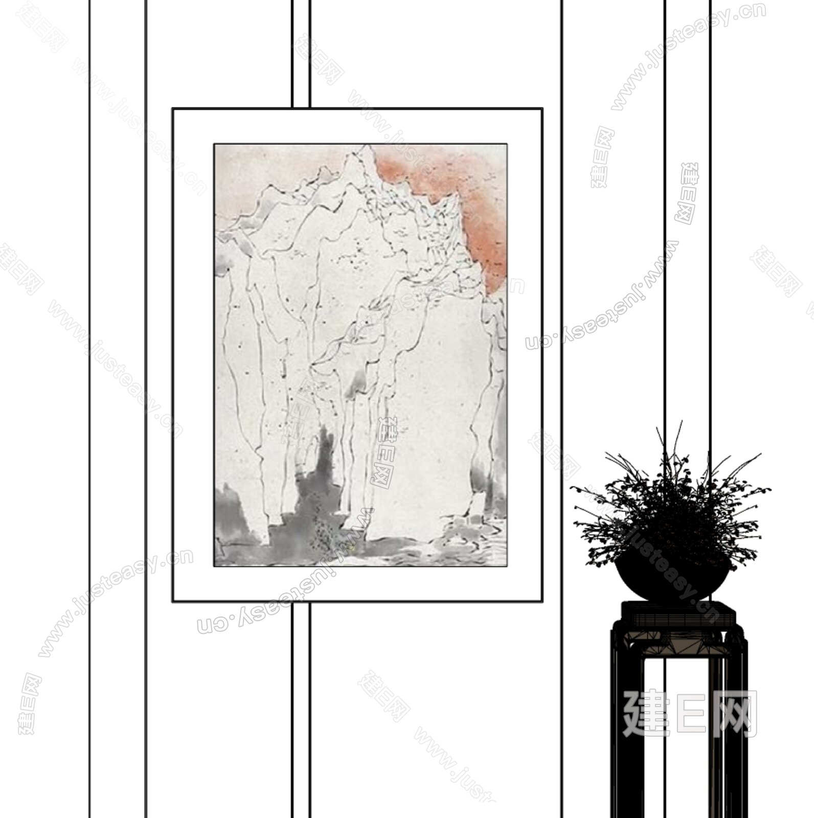 现代中古简约装饰画 抽象模型SU模型下载[ID:103961085]_建e网su模型