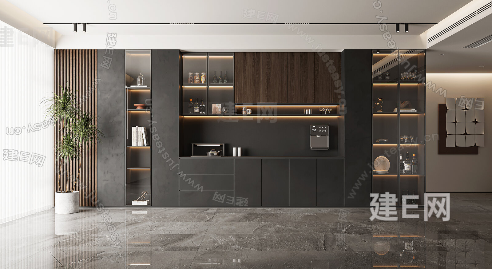 现代意式酒柜模型SU模型下载[ID:104354228]_建E室内设计网