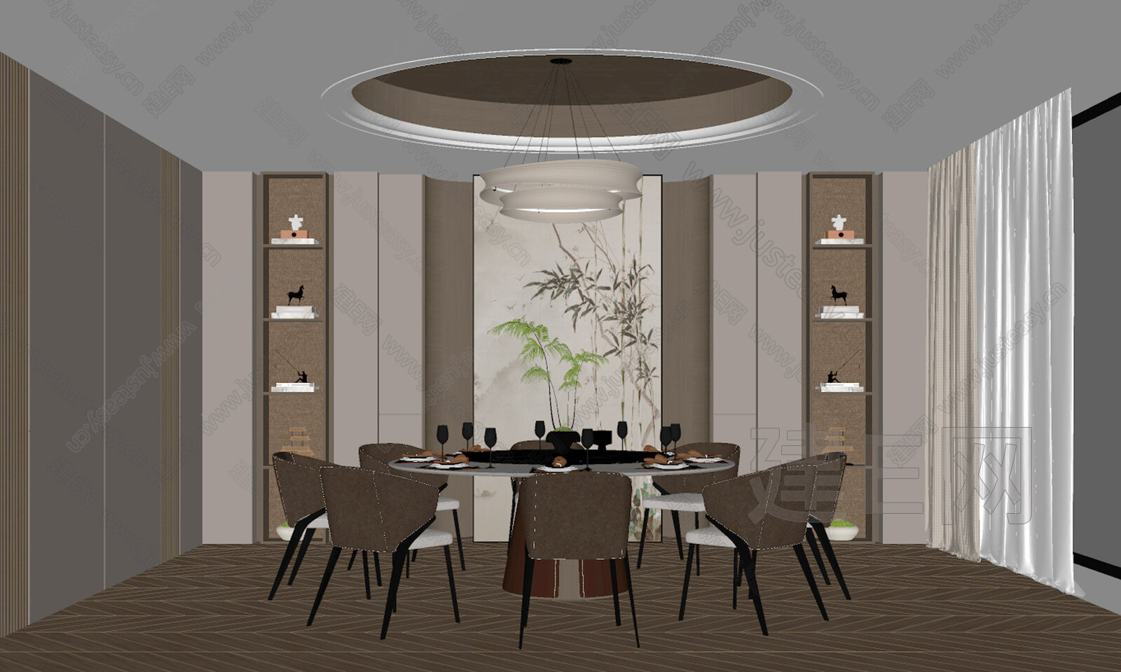 新中式餐厅模型SU模型下载[ID:113594800]_建e网su模型