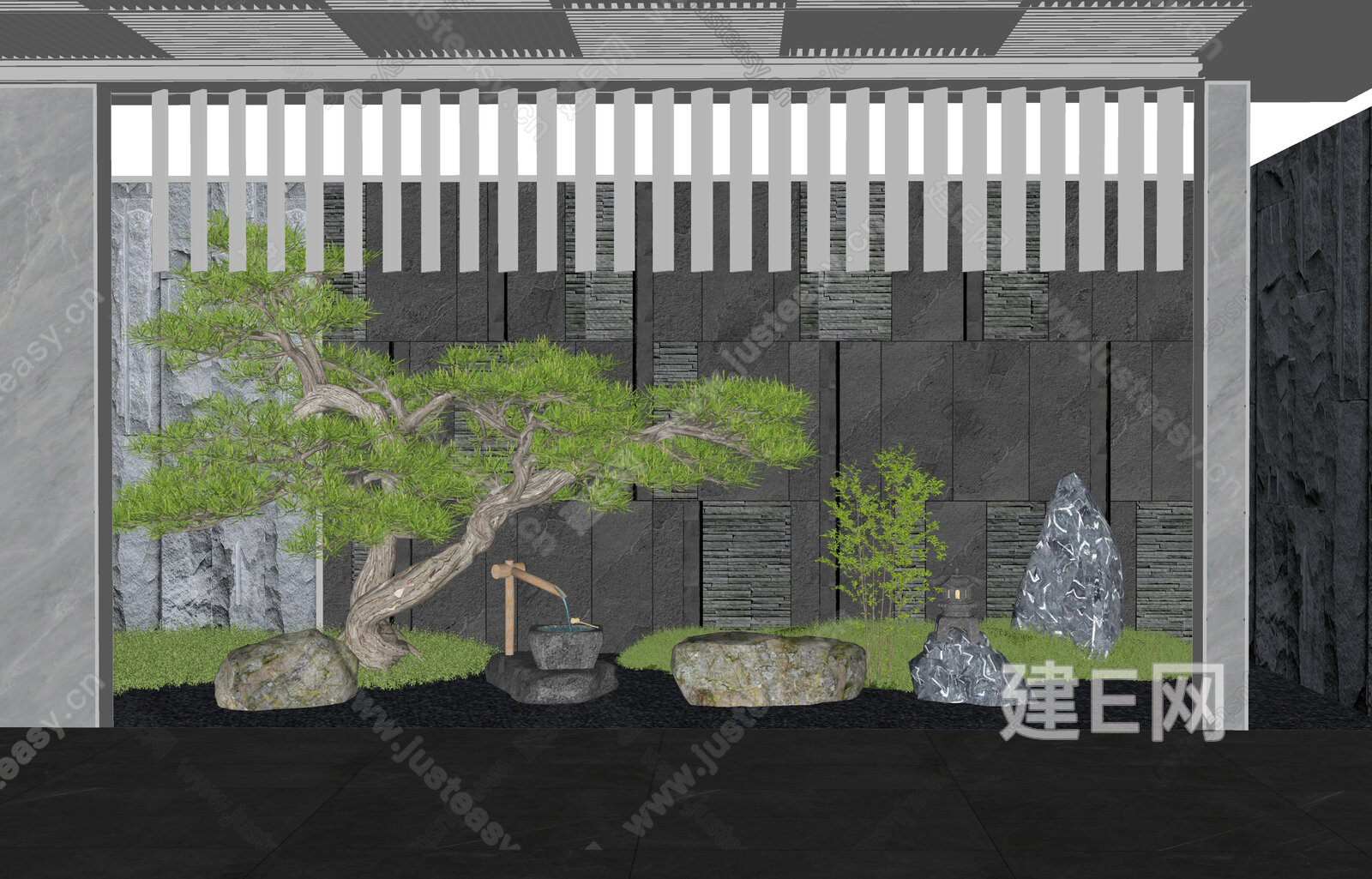 新中式庭院景观造景模型SU模型下载[ID:113529216]_建e网su模型