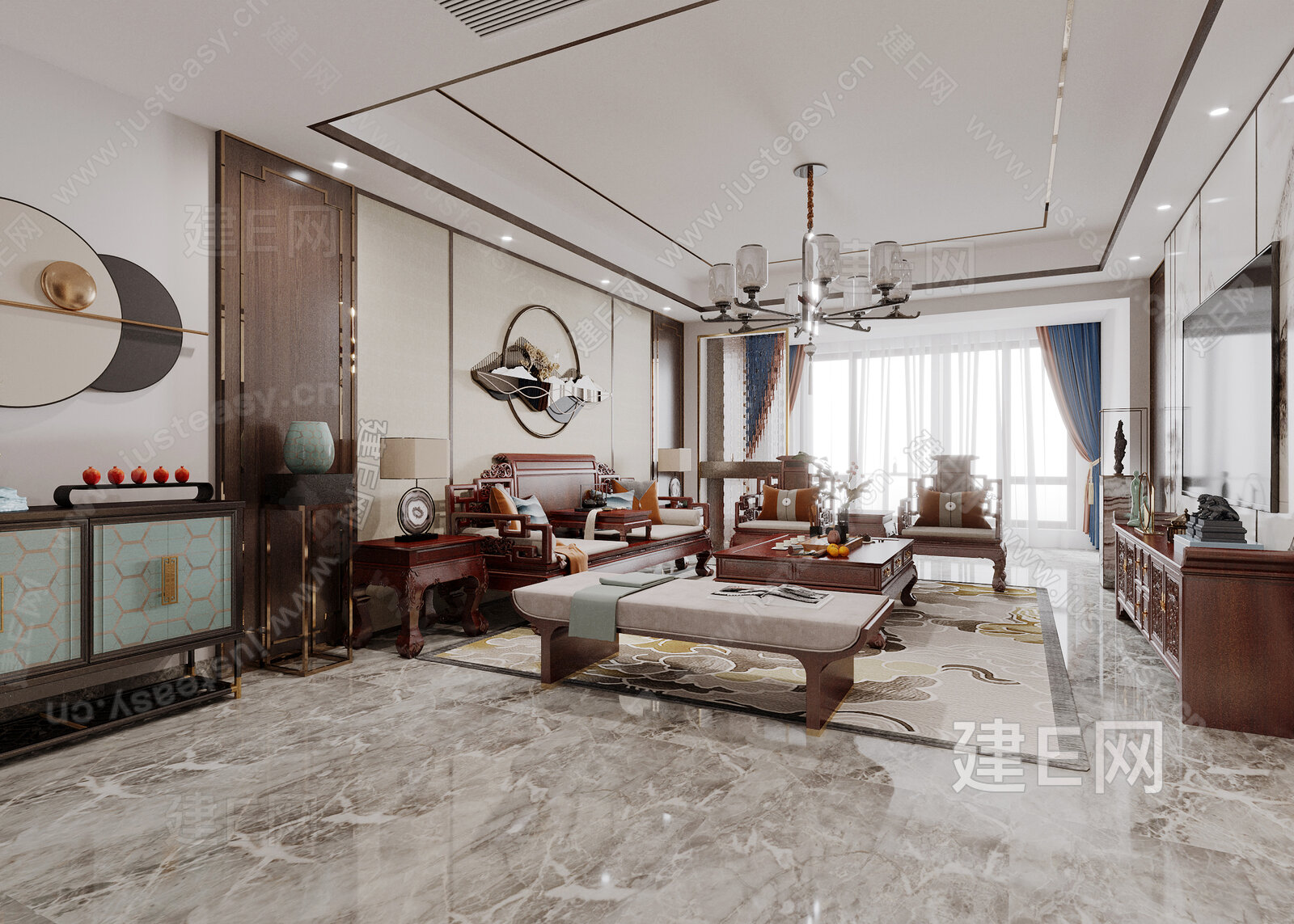【新中式客餐厅3d模型】建e网_新中式客餐厅3d模型下载[ID:112351639]_打造3d新中式客餐厅模型免费下载平台