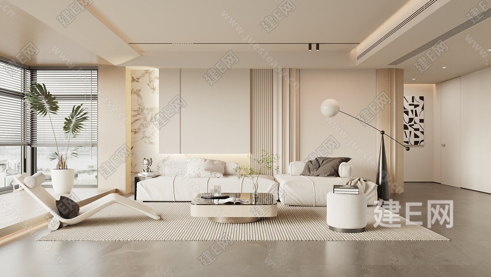 【现代奶油风客厅3d模型】建e网_现代奶油风客厅3d模型下载[ID:113072512]_打造3d现代奶油风客厅模型免费下载平台