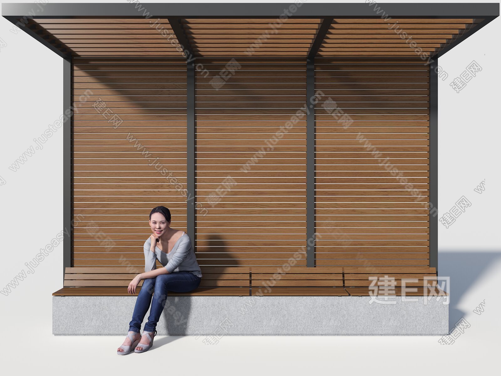 新中式景观廊架 模型SU模型下载[ID:113660378]_建E室内设计网