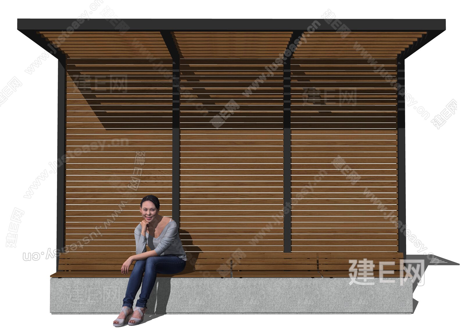 新中式景观廊架 模型SU模型下载[ID:113660378]_建E室内设计网