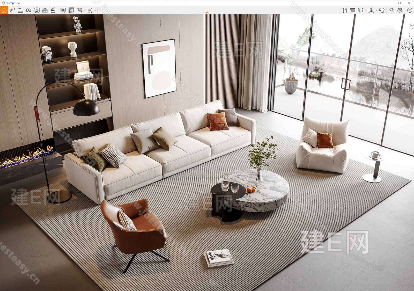 现代沙发茶几组合模型SU模型下载[ID:113267087]_建e网su模型