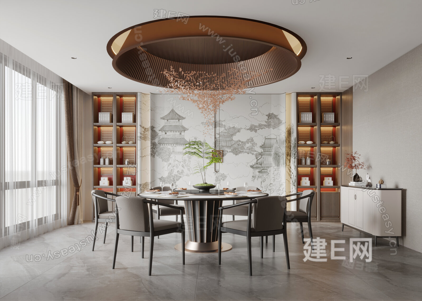新中式包间3d模型下载[ID:104945870]_建e网3d模型
