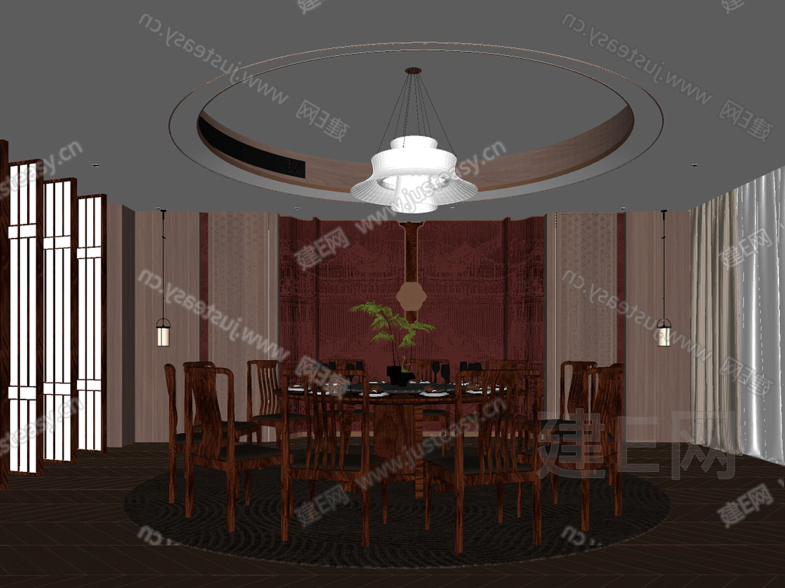 新中式餐厅模型SU模型下载[ID:114184457]_建e网su模型