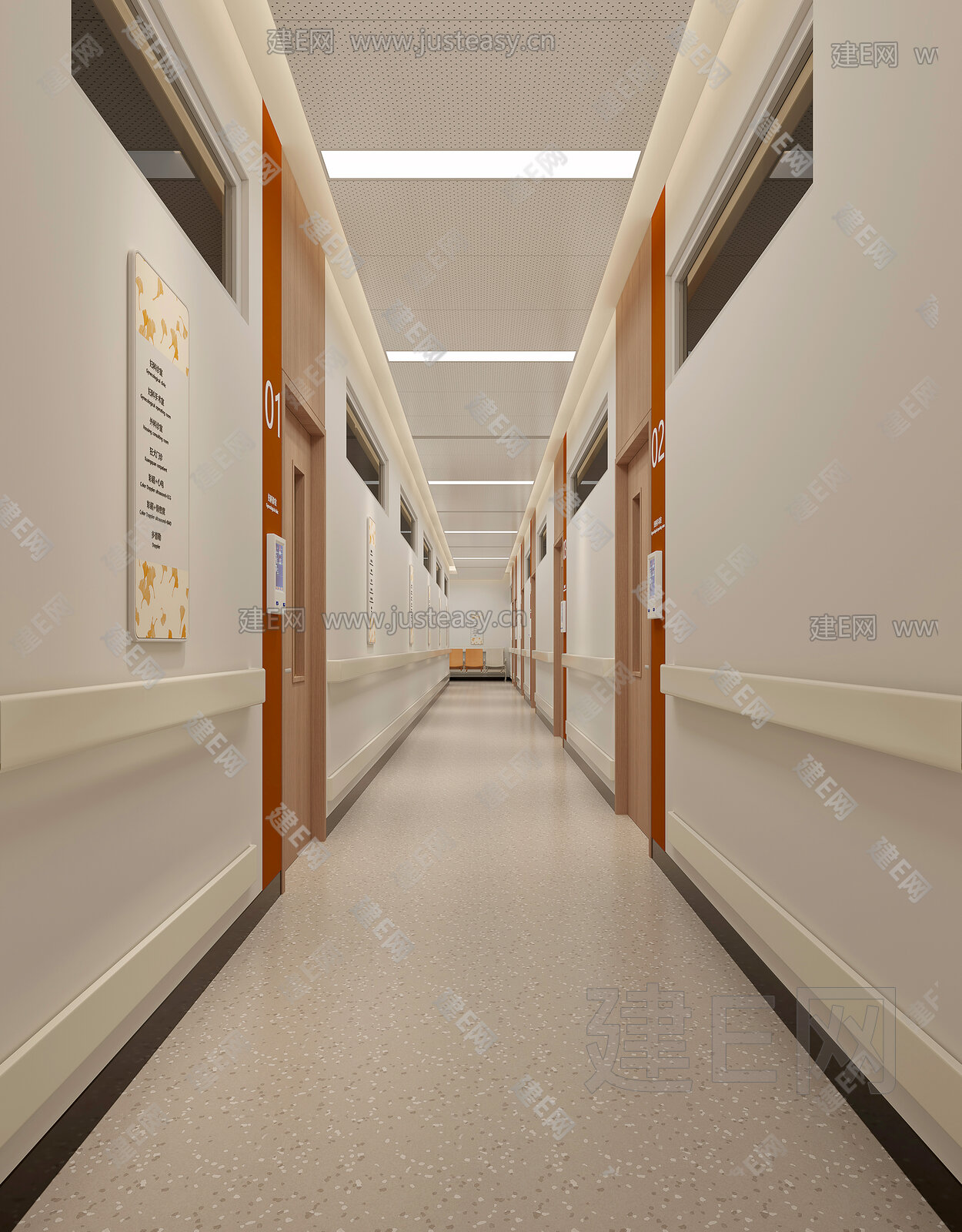 【现代医院走廊3d模型】建E网_现代医院走廊3d模型下载[ID:105666752]_打造3d现代医院走廊模型免费下载平台