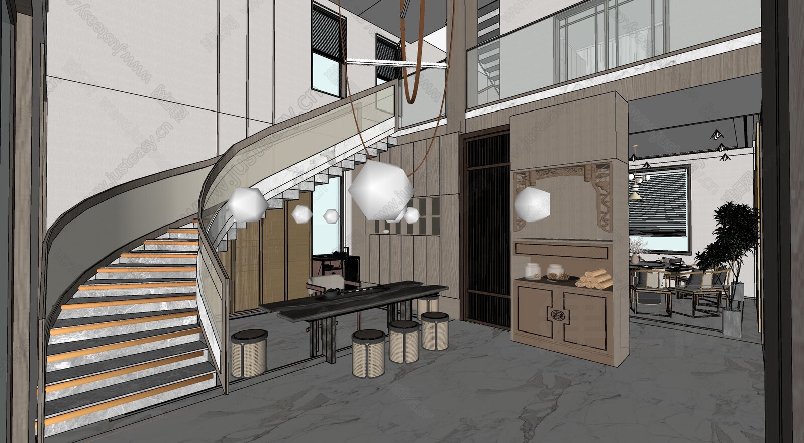 新中式别墅模型SU模型下载[ID:113791253]_建e网su模型