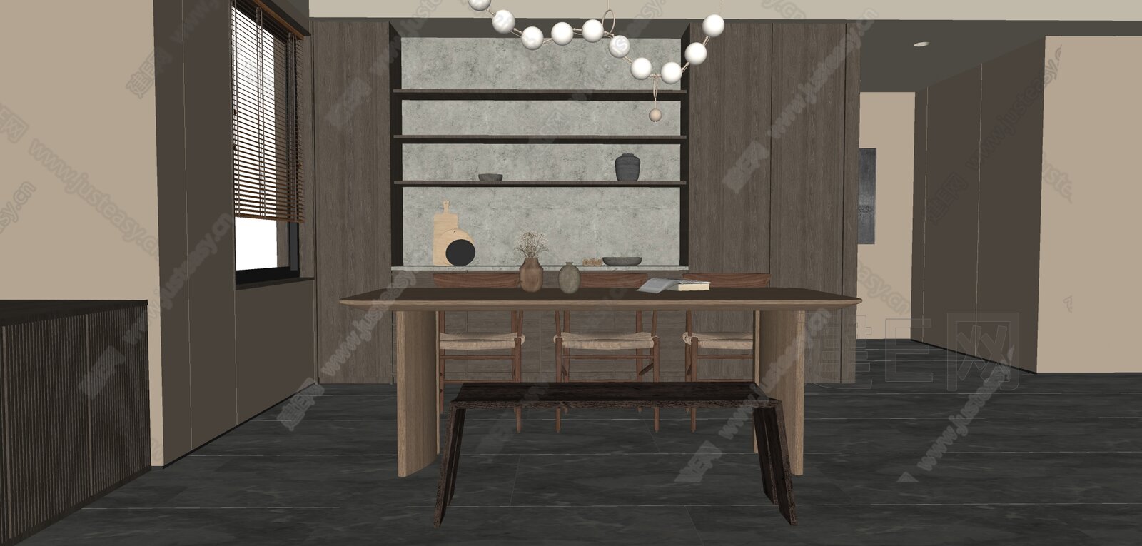诧寂风餐厅模型SU模型下载[ID:113987886]_建E室内设计网