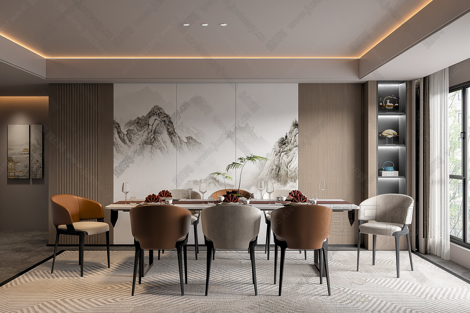 新中式餐厅 模型SU模型下载[ID:114708875]_建e网su模型