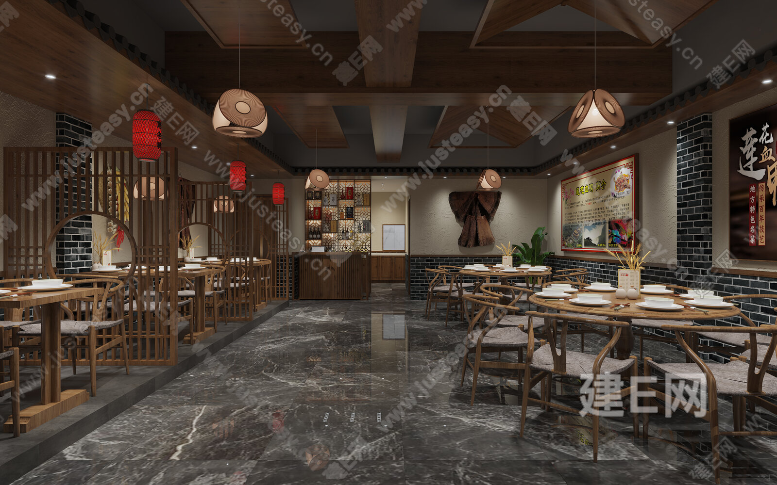 【中式中餐厅3d模型】建e网_中式中餐厅3d模型下载[ID:106191020]_打造3d中式中餐厅模型免费下载平台