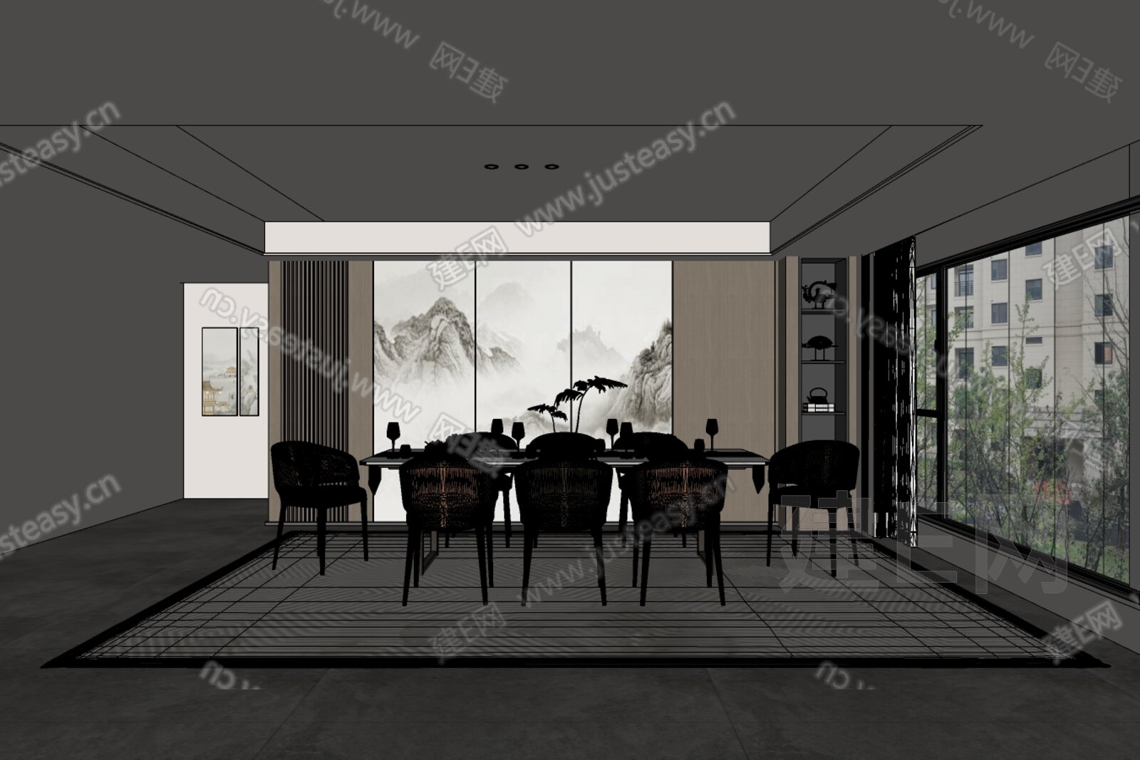 新中式餐厅 模型SU模型下载[ID:114708875]_建e网su模型