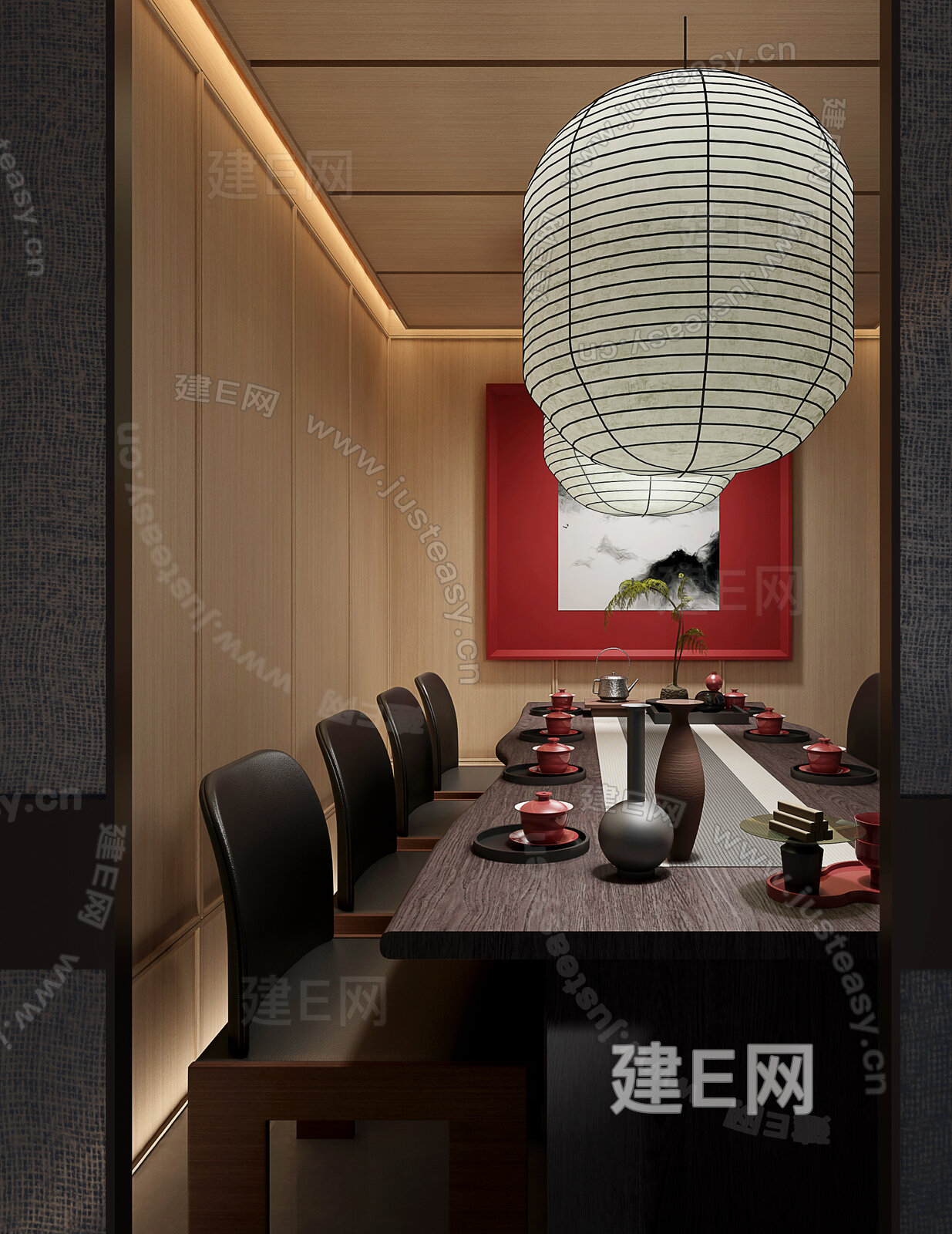新中式餐厅模型SU模型下载[ID:114708736]_建E室内设计网