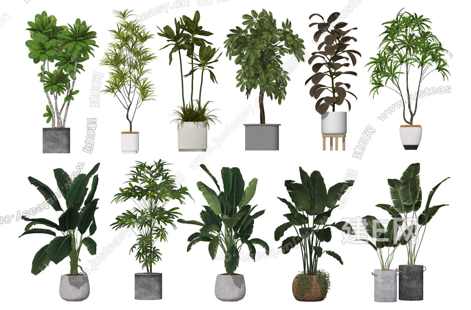 现代绿植盆栽模型SU模型下载[ID:115167509]_建e网su模型