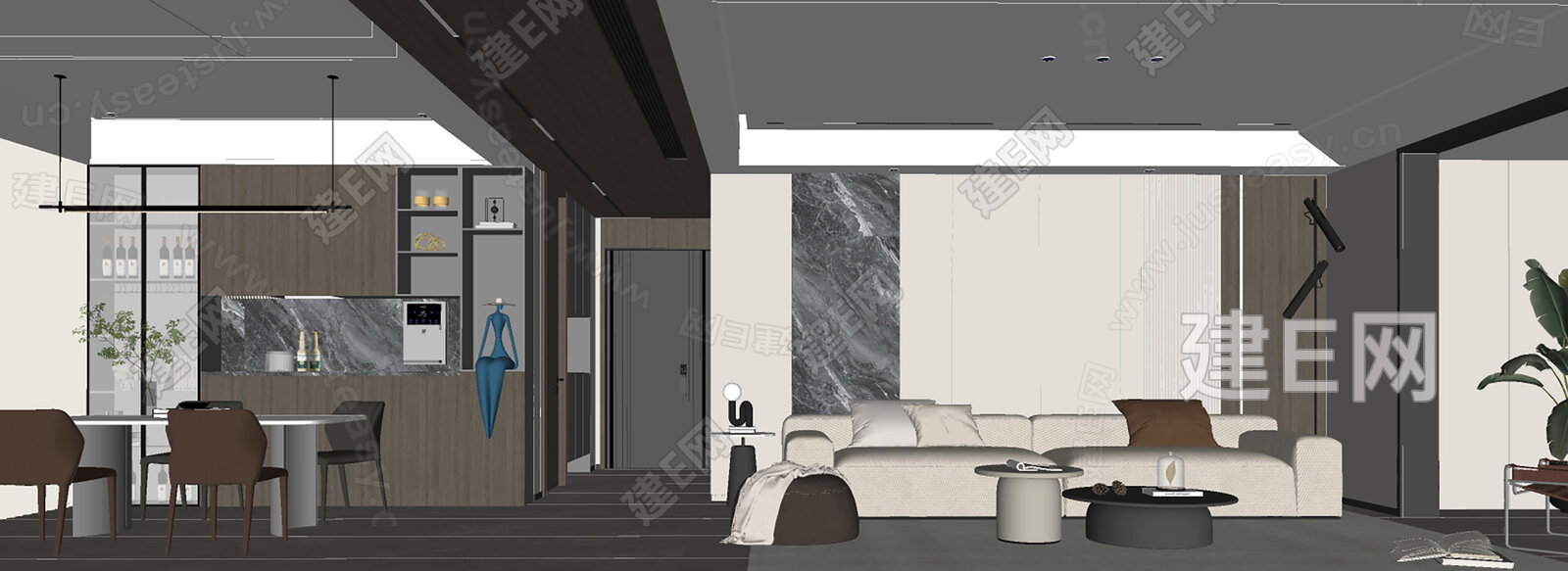 现代意式客餐厅模型SU模型下载[ID:115102205]_建e网su模型