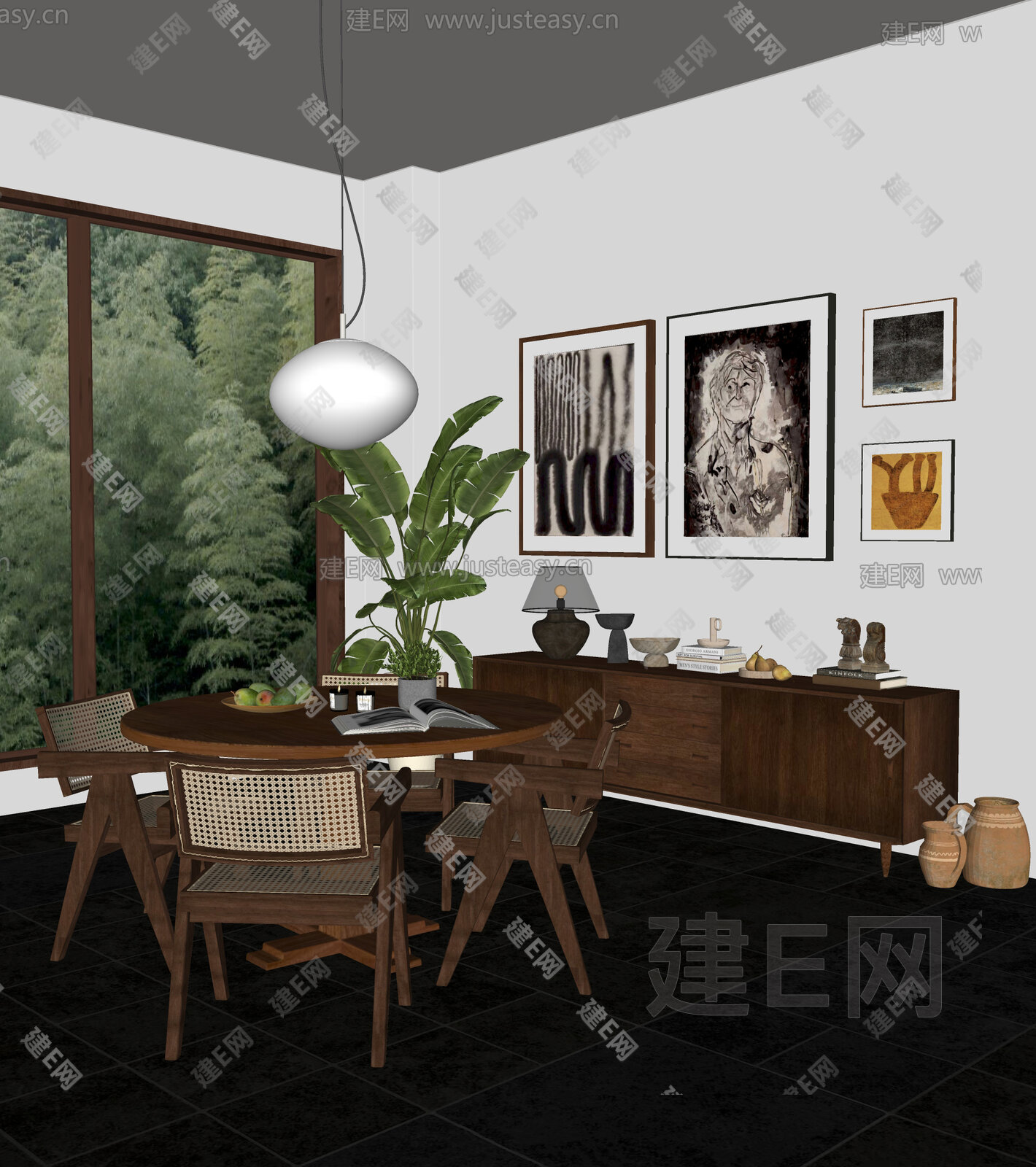 侘寂风休闲餐厅模型SU模型下载[ID:114839962]_建E室内设计网