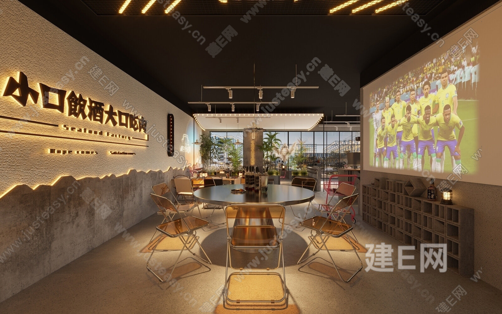 现代工业风烧烤店模型SU模型下载[ID:114839980]_建E室内设计网