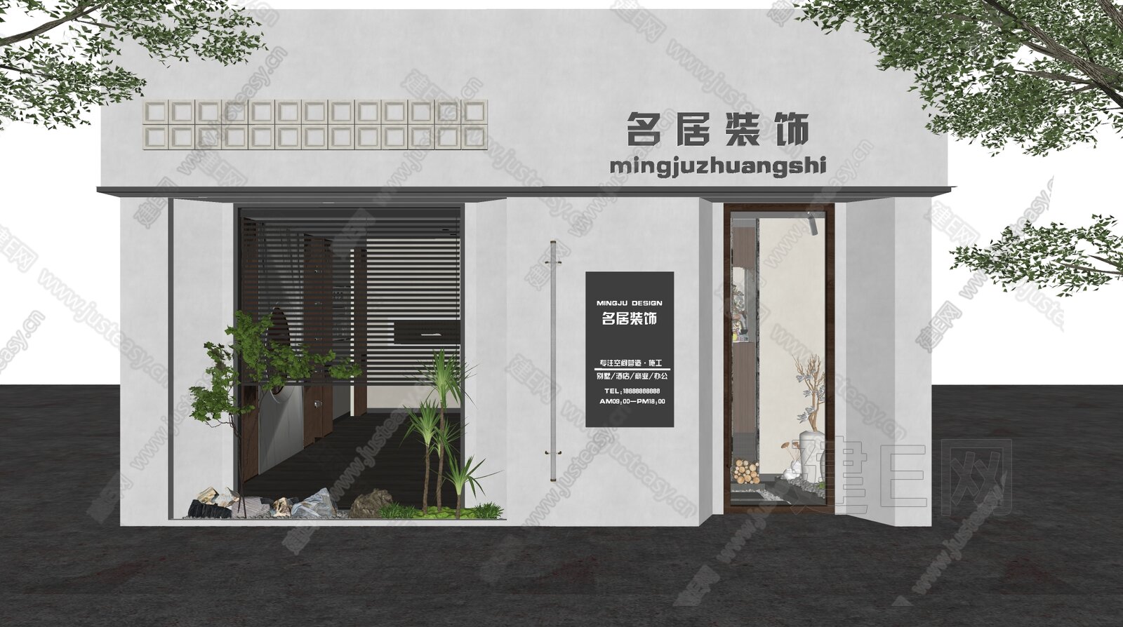 现代工作室门头门面模型SU模型下载[ID:114840062]_建E室内设计网