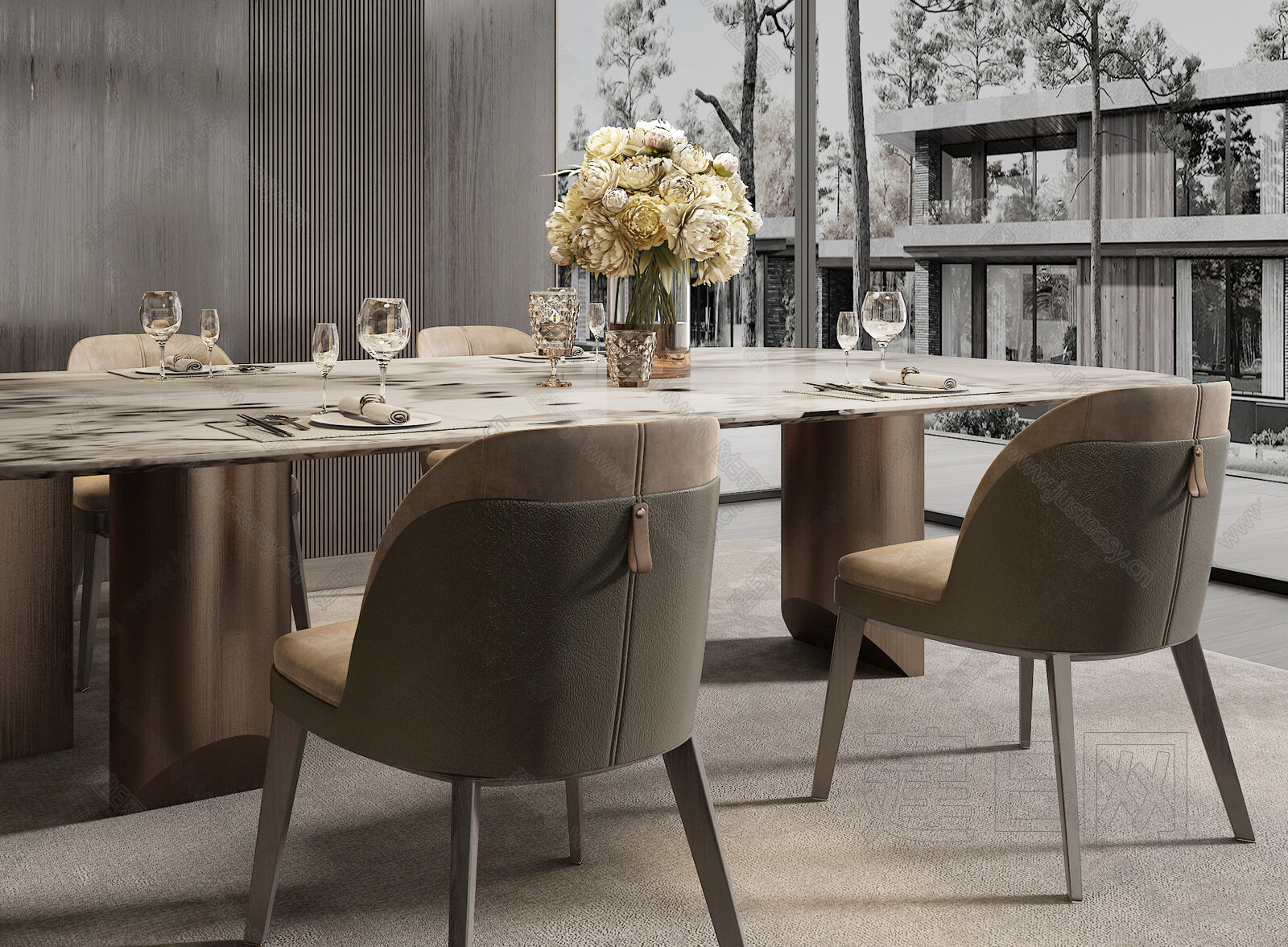 Minotti 米洛提 现代餐厅餐桌组合模型SU模型下载[ID:115691979]_建e网su模型
