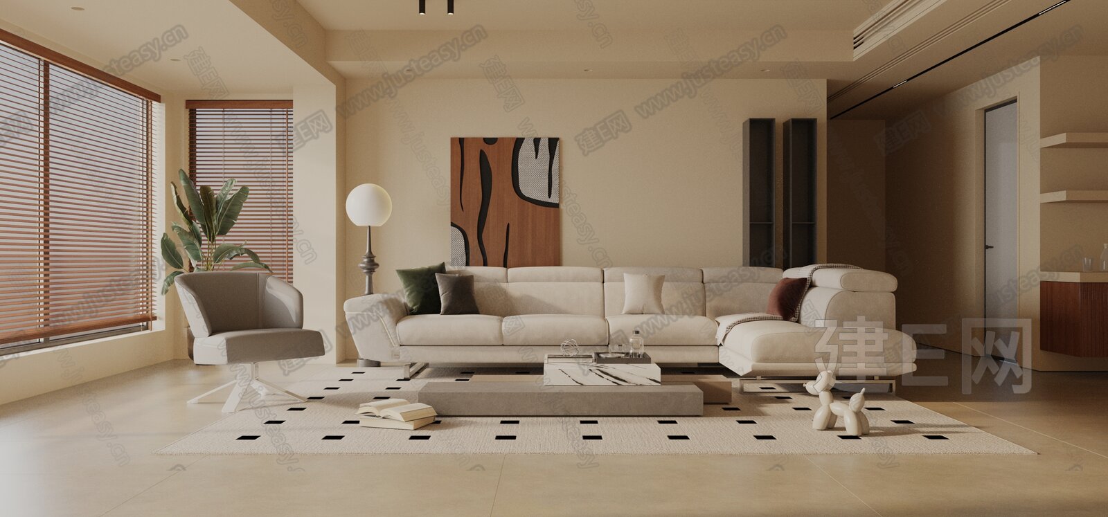现代客厅模型SU模型下载[ID:115429883]_建E室内设计网