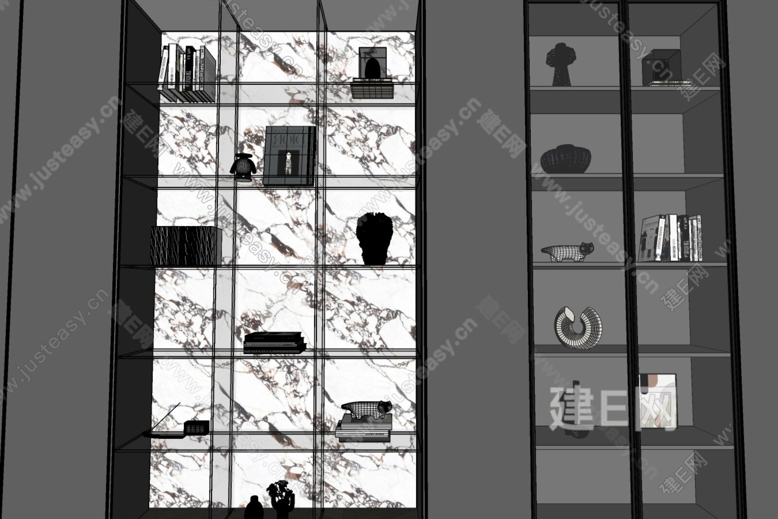 现代书柜 模型SU模型下载[ID:115823095]_建E室内设计网