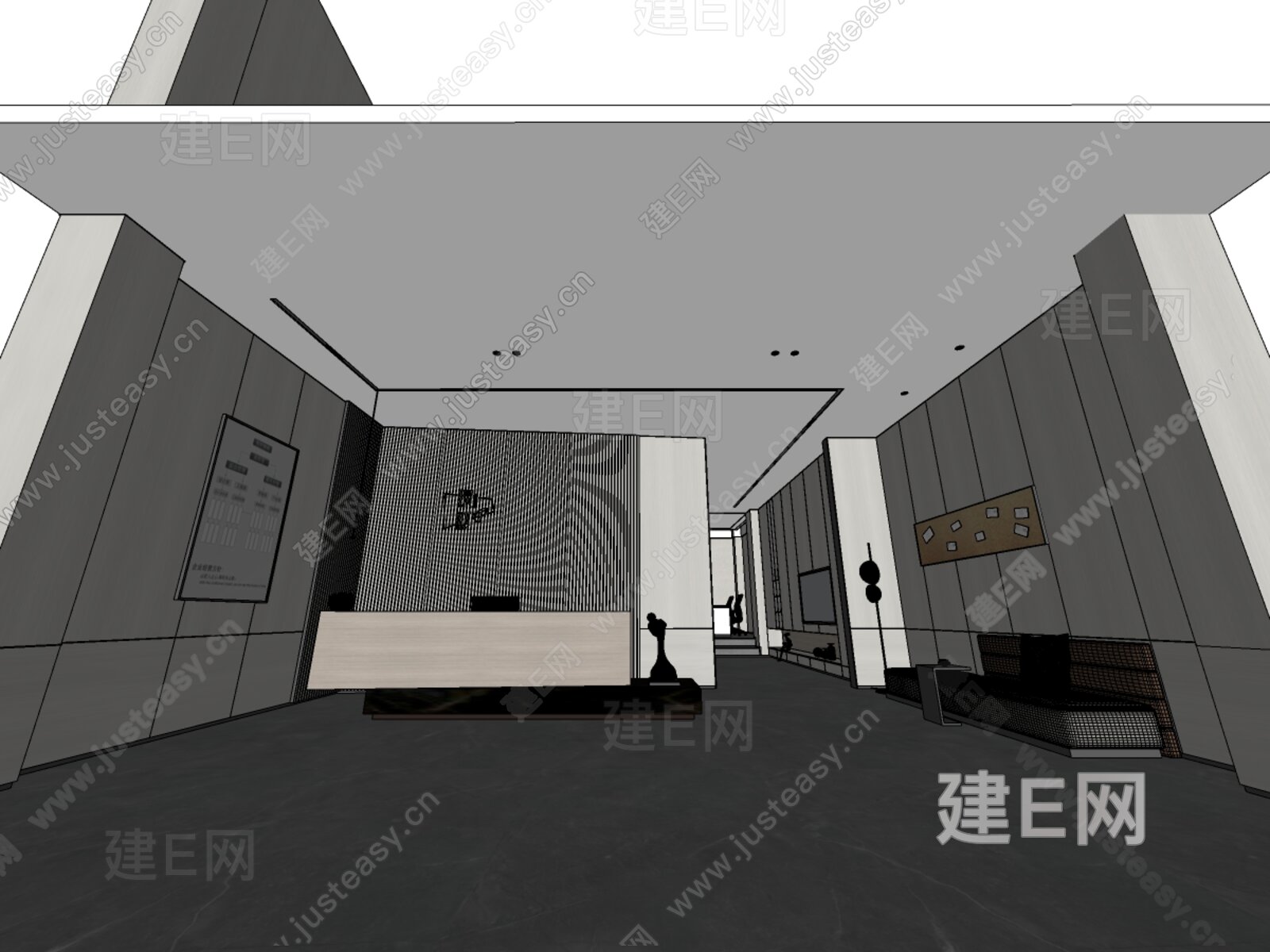 现代公司大堂模型SU模型下载[ID:115560954]_建e网su模型