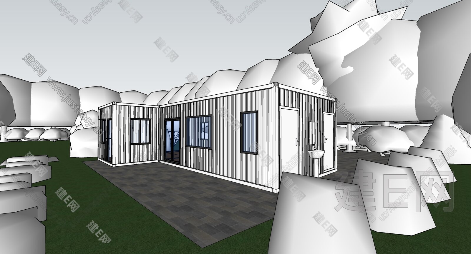 集装箱建筑模型SU模型下载[ID:116347275]_建e网su模型