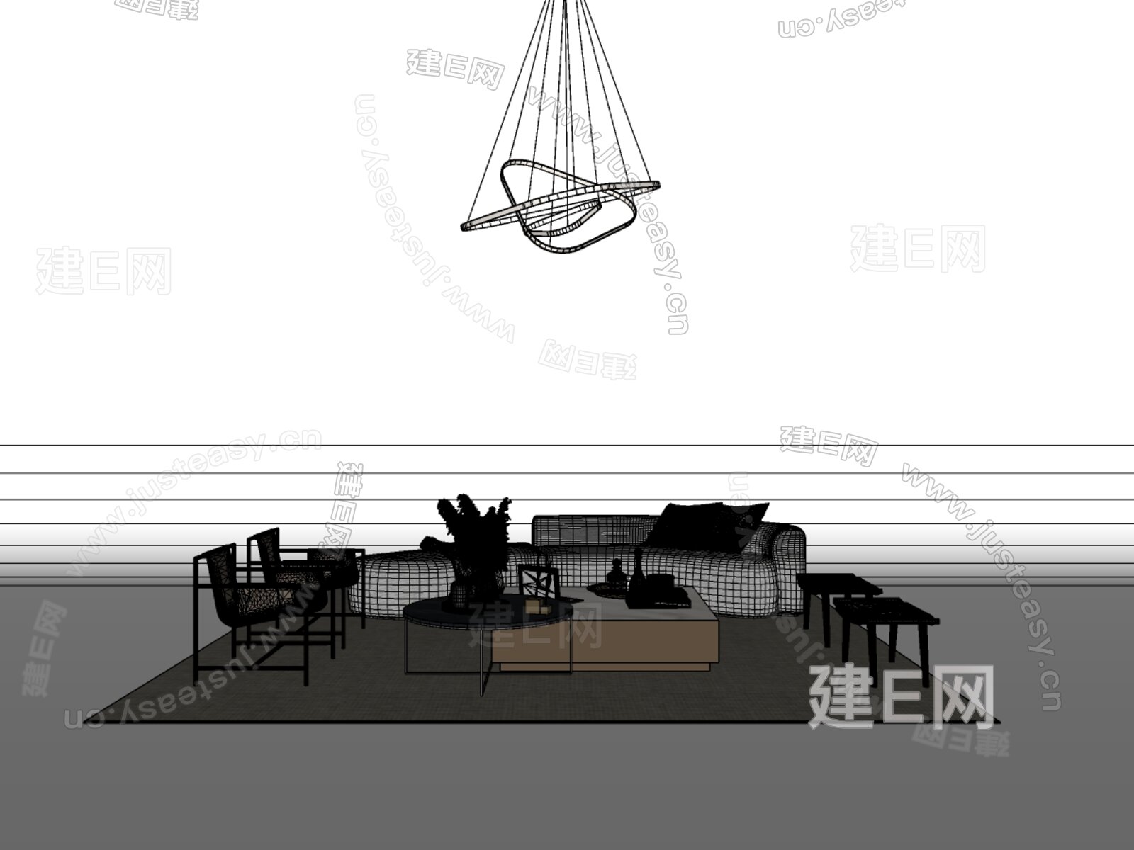 现代沙发茶几组合模型SU模型下载[ID:116281667]_建E室内设计网