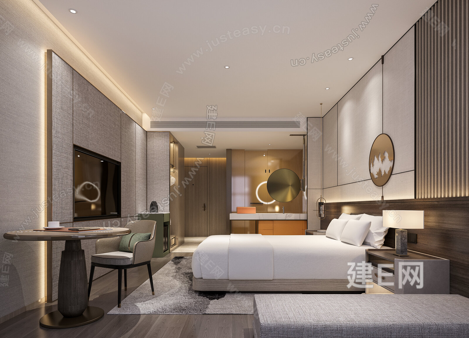 新中式酒店客房3d模型下载[ID:107763852]_建e网3d模型
