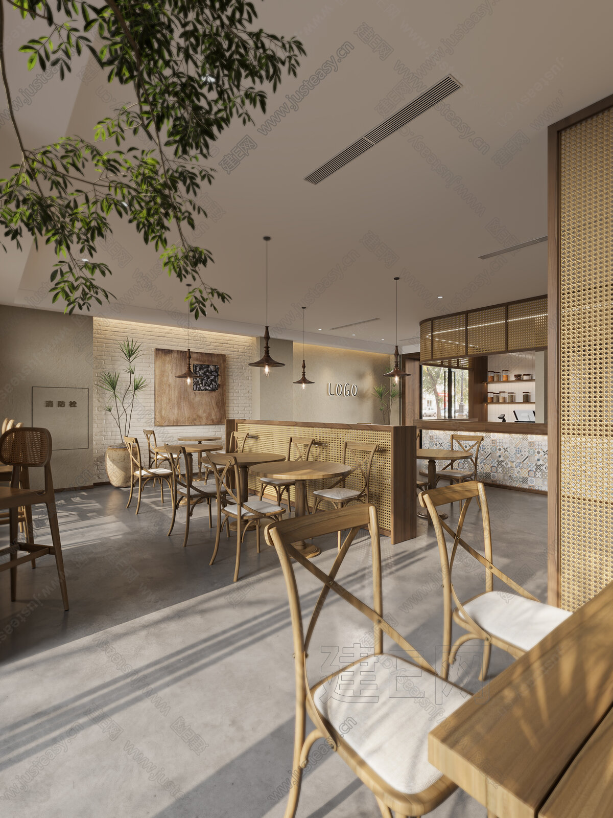 现代原木休闲茶餐厅模型SU模型下载[ID:115888520]_建E室内设计网