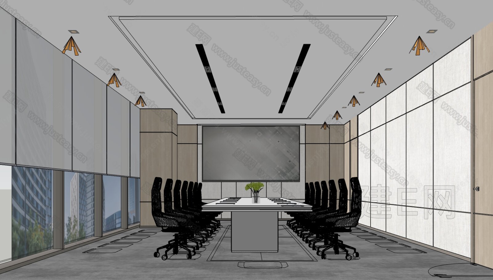 现代会议室模型SU模型下载[ID:116085014]_建e网su模型