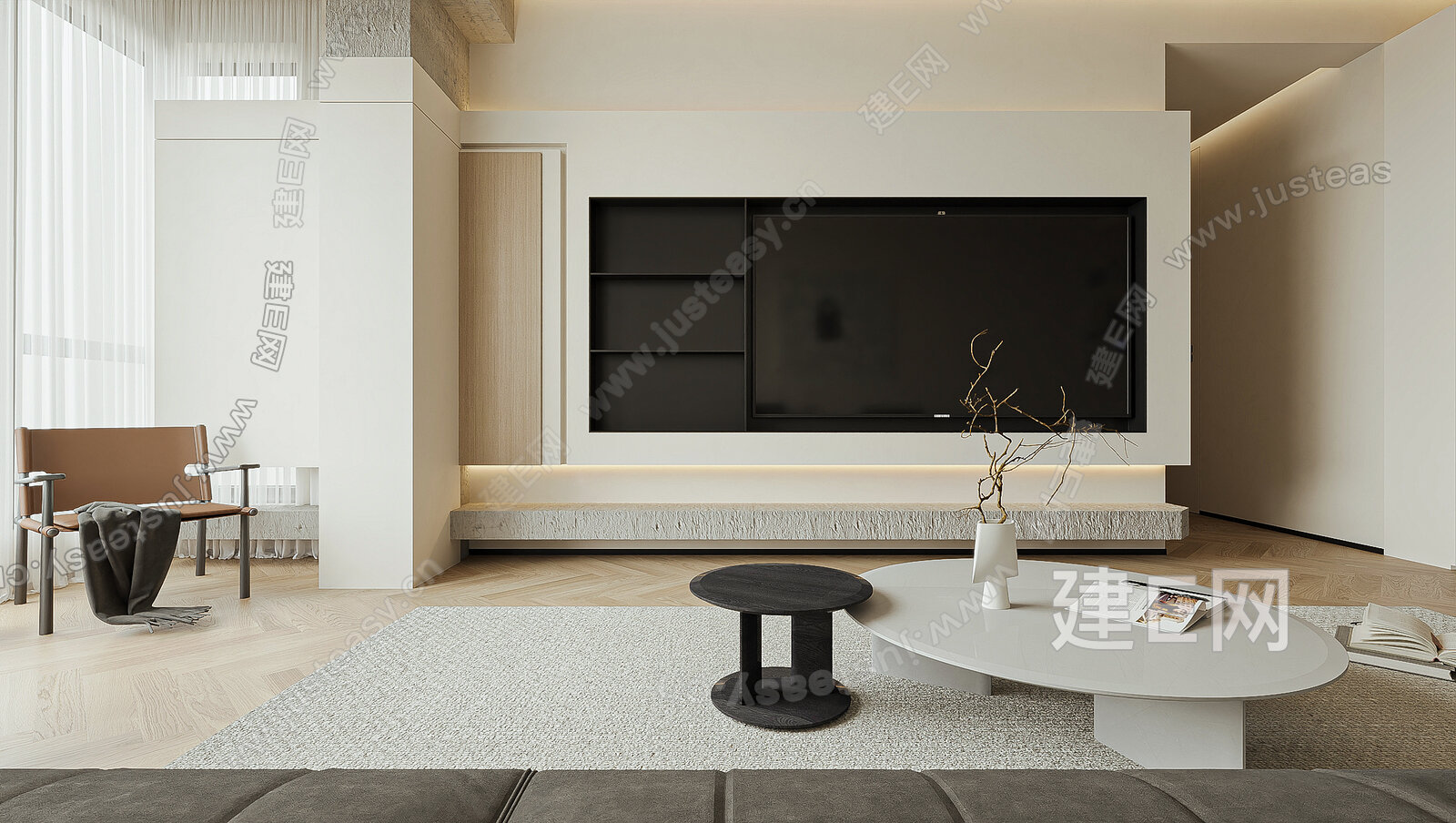 现代极简奶油风客餐厅模型SU模型下载[ID:116478283]_建e网su模型