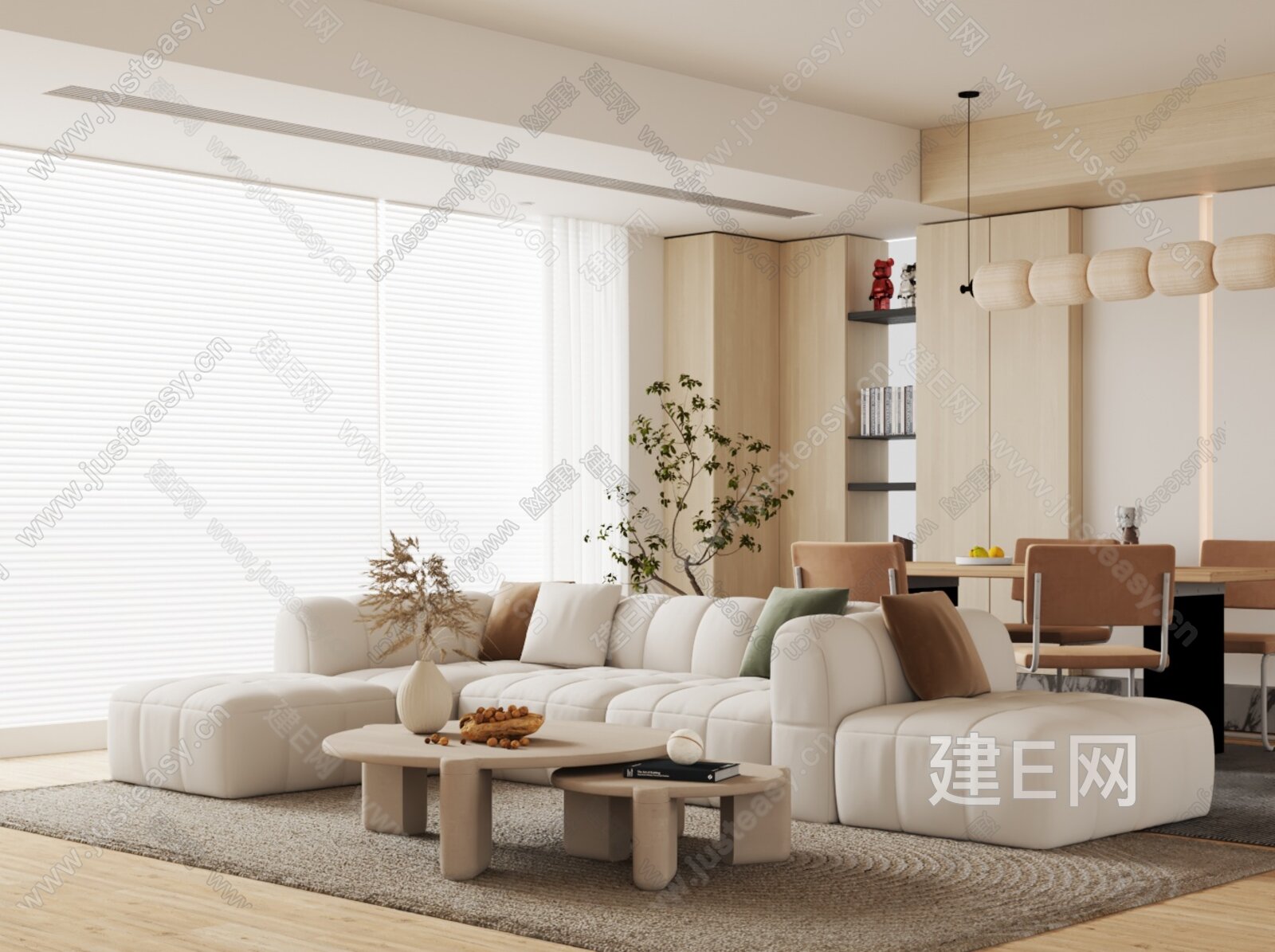 现代奶油风客厅模型SU模型下载[ID:116478463]_建E室内设计网