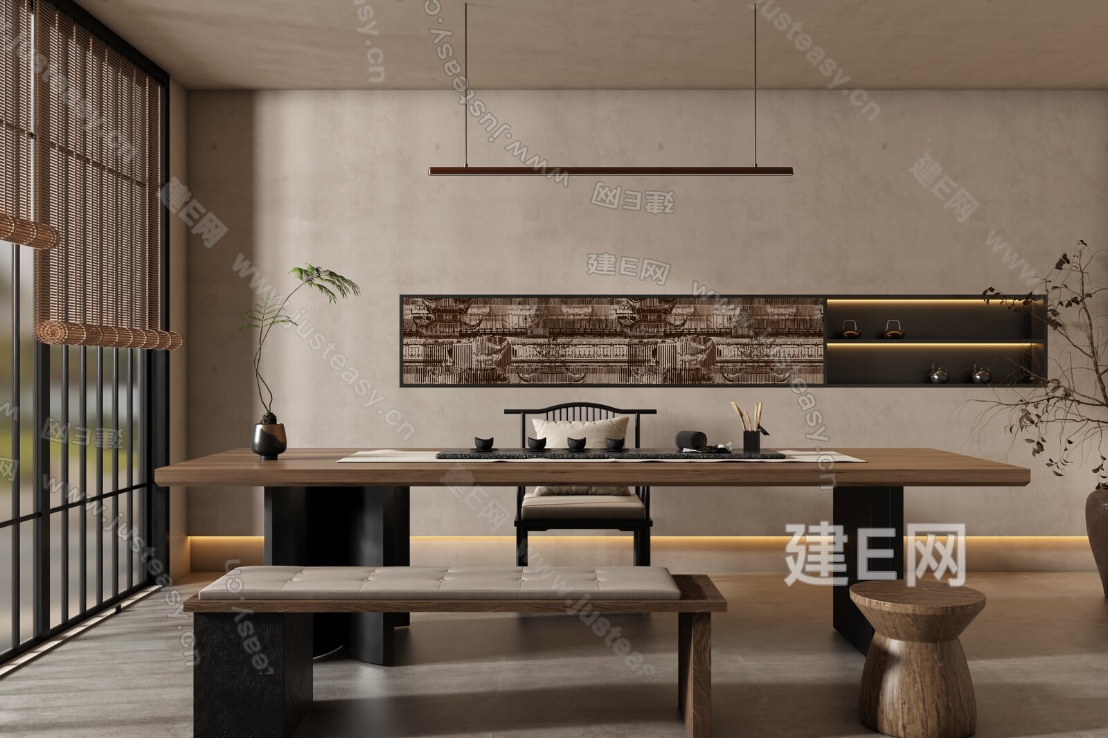 【新中式茶室3d模型】建e网_新中式茶室3d模型下载[ID:108353586]_打造3d新中式茶室模型免费下载平台
